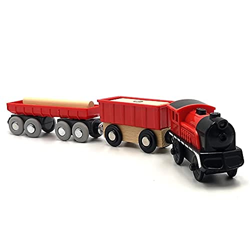 DSHMIXIA Battery-Operated Cargo Train with Magnetic Couplings – Wooden Track Set (3-5 Years)