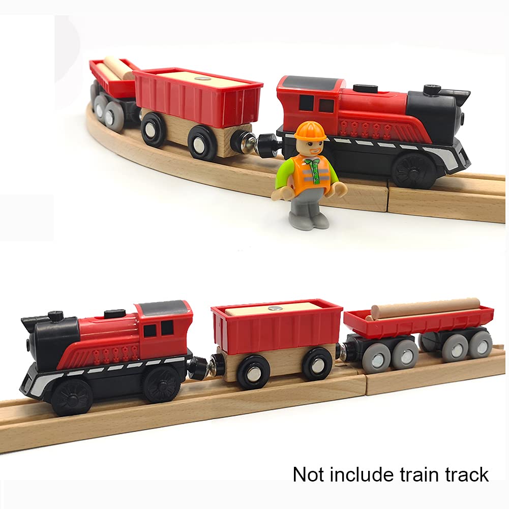 DSHMIXIA Battery-Operated Cargo Train with Magnetic Couplings – Wooden Track Set (3-5 Years)