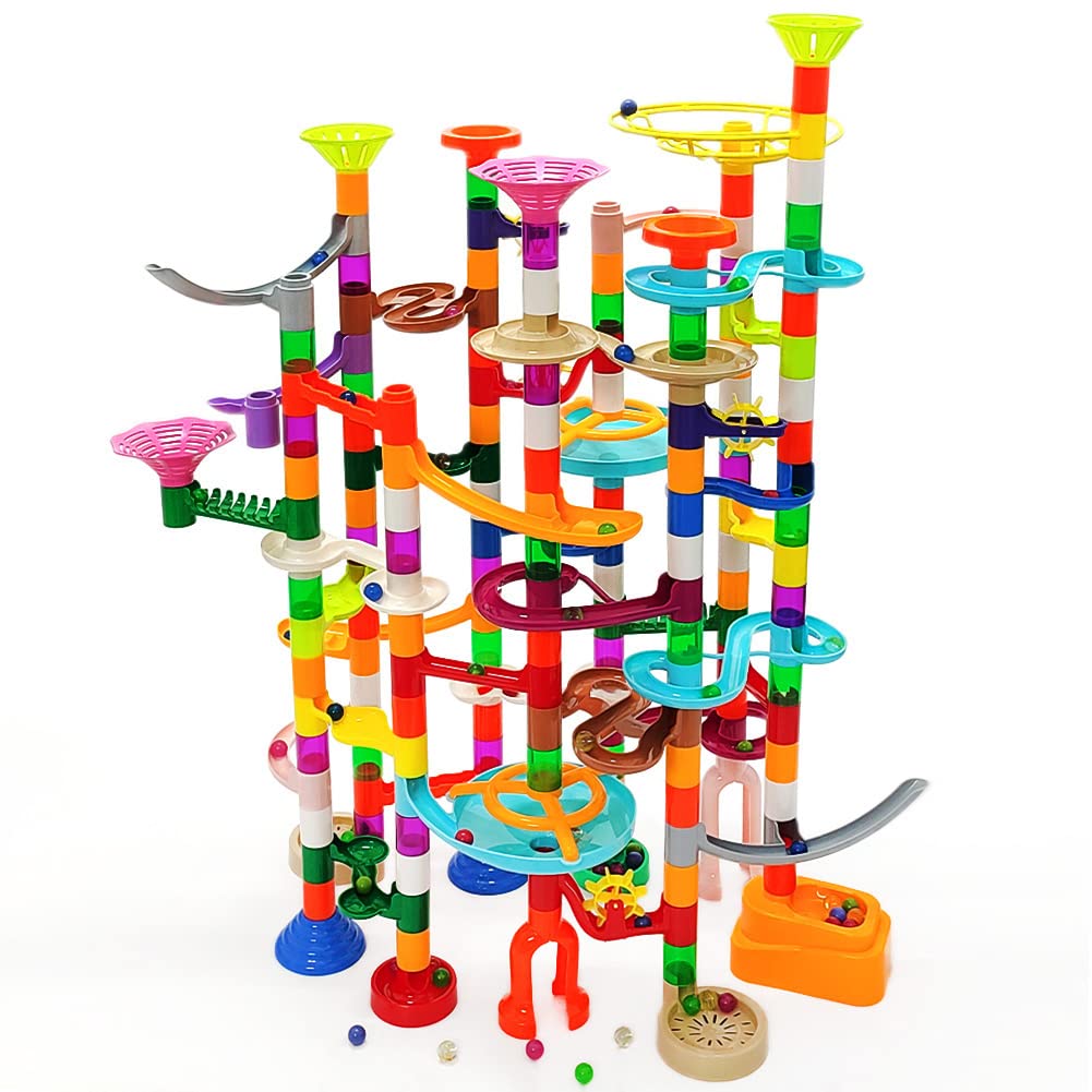 DSHMIXIA Marble Run Track with Glowing Marbles — STEM Building Toy for Kids Aged 3-10