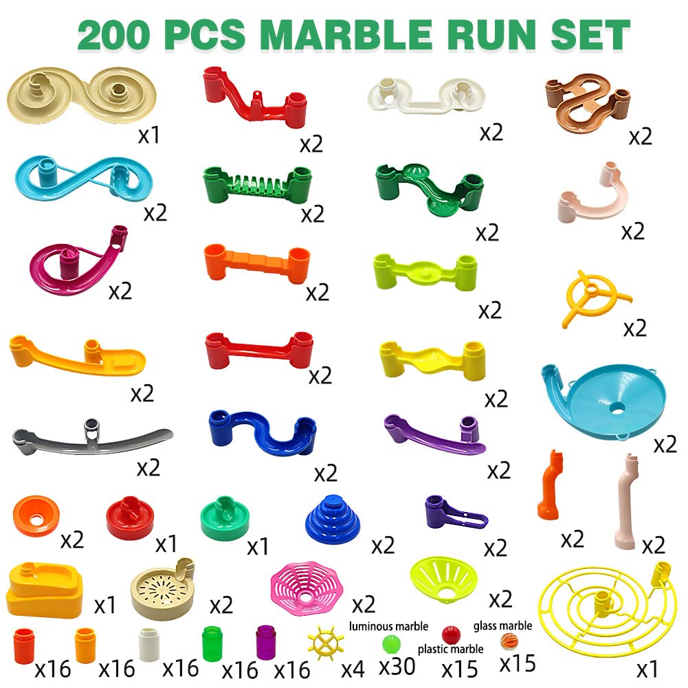 DSHMIXIA Marble Run Track with Glowing Marbles — STEM Building Toy for Kids Aged 3-10