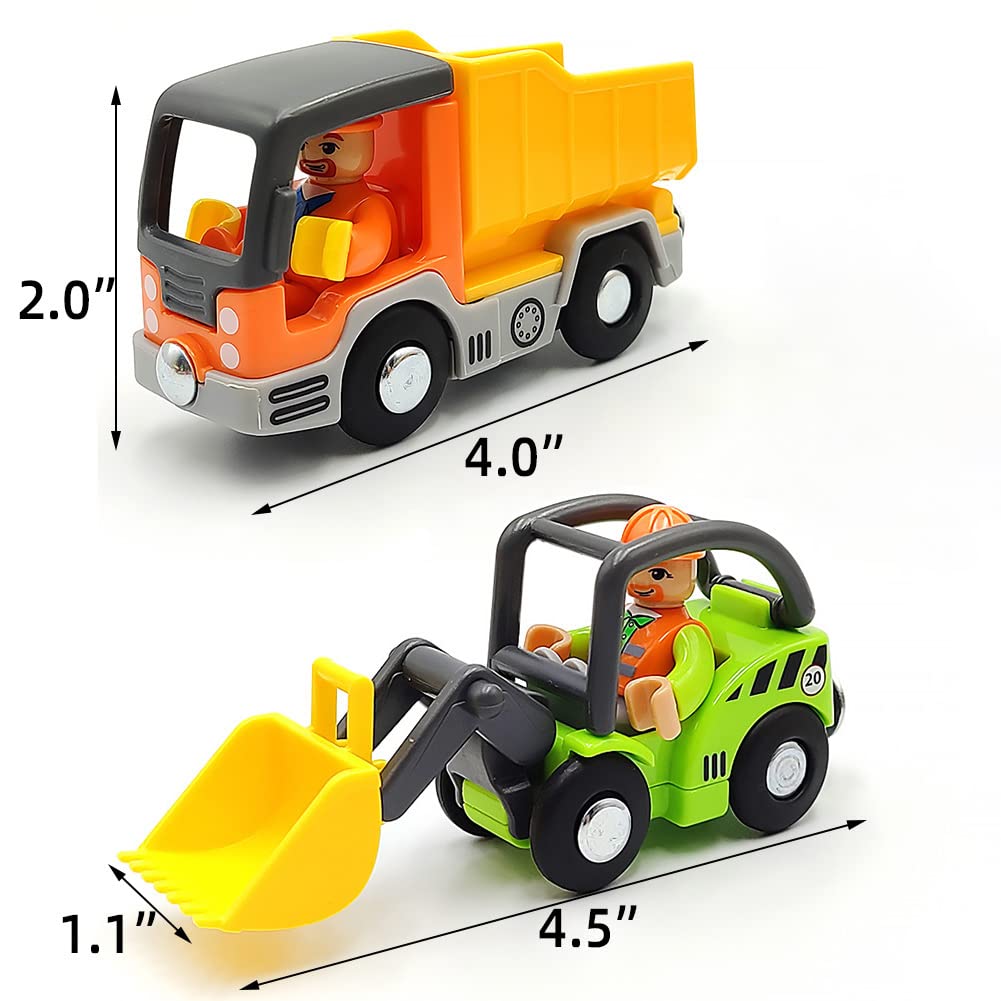 DSHMIXIA Wooden Train Cars Set – Digger & Dump Truck Magnetic Track Accessories
