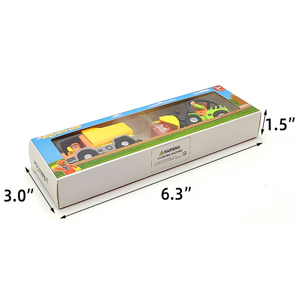 DSHMIXIA Wooden Train Cars Set – Digger & Dump Truck Magnetic Track Accessories