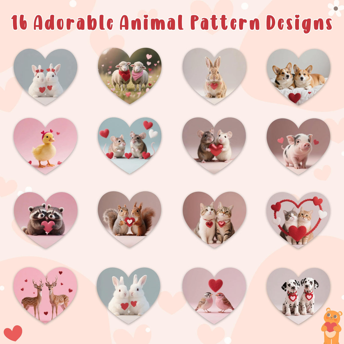 DSjuedui Valentine's Day Realistic Animal Roll Stickers – 1000 Pcs Heart‑Shaped Vinyl Decals