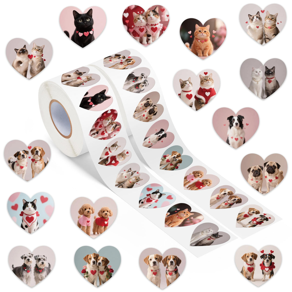 DSjuedui Valentine's Day Dog & Cat Sticker Rolls – 1000 Pcs