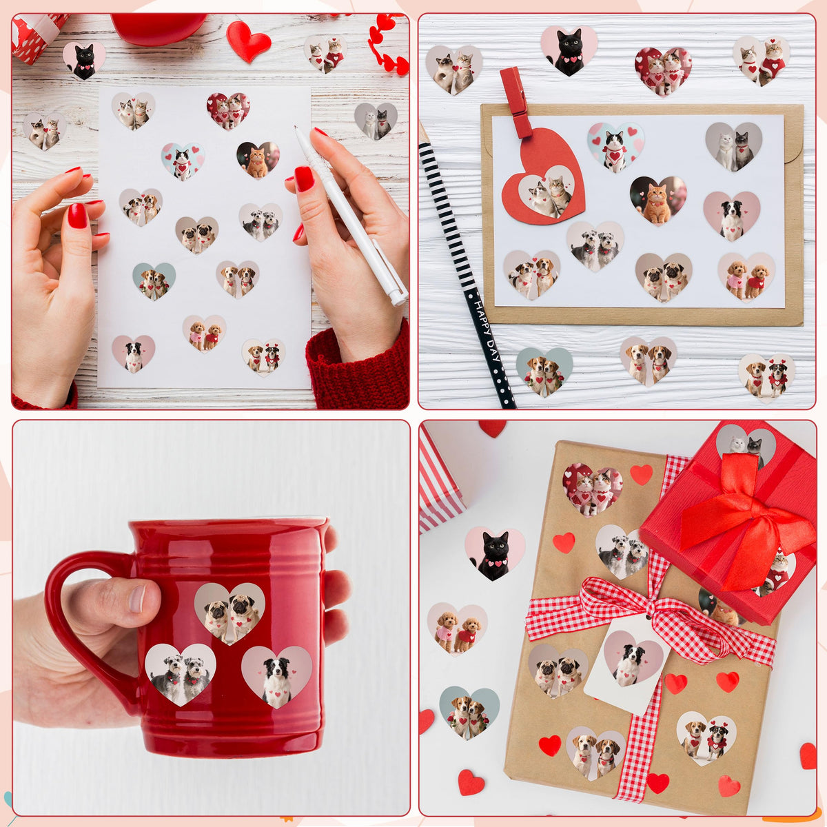 DSjuedui Valentine's Day Dog & Cat Sticker Rolls – 1000 Pcs