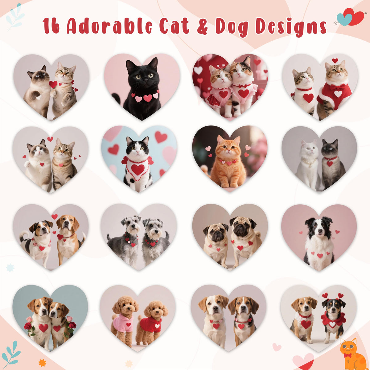 DSjuedui Valentine's Day Dog & Cat Sticker Rolls – 1000 Pcs