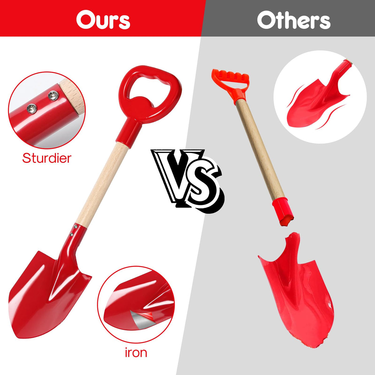 Dsmile 3-Piece Beach Shovel Toy for Kids – 16-Inch Metal Shovels with ABS Handle