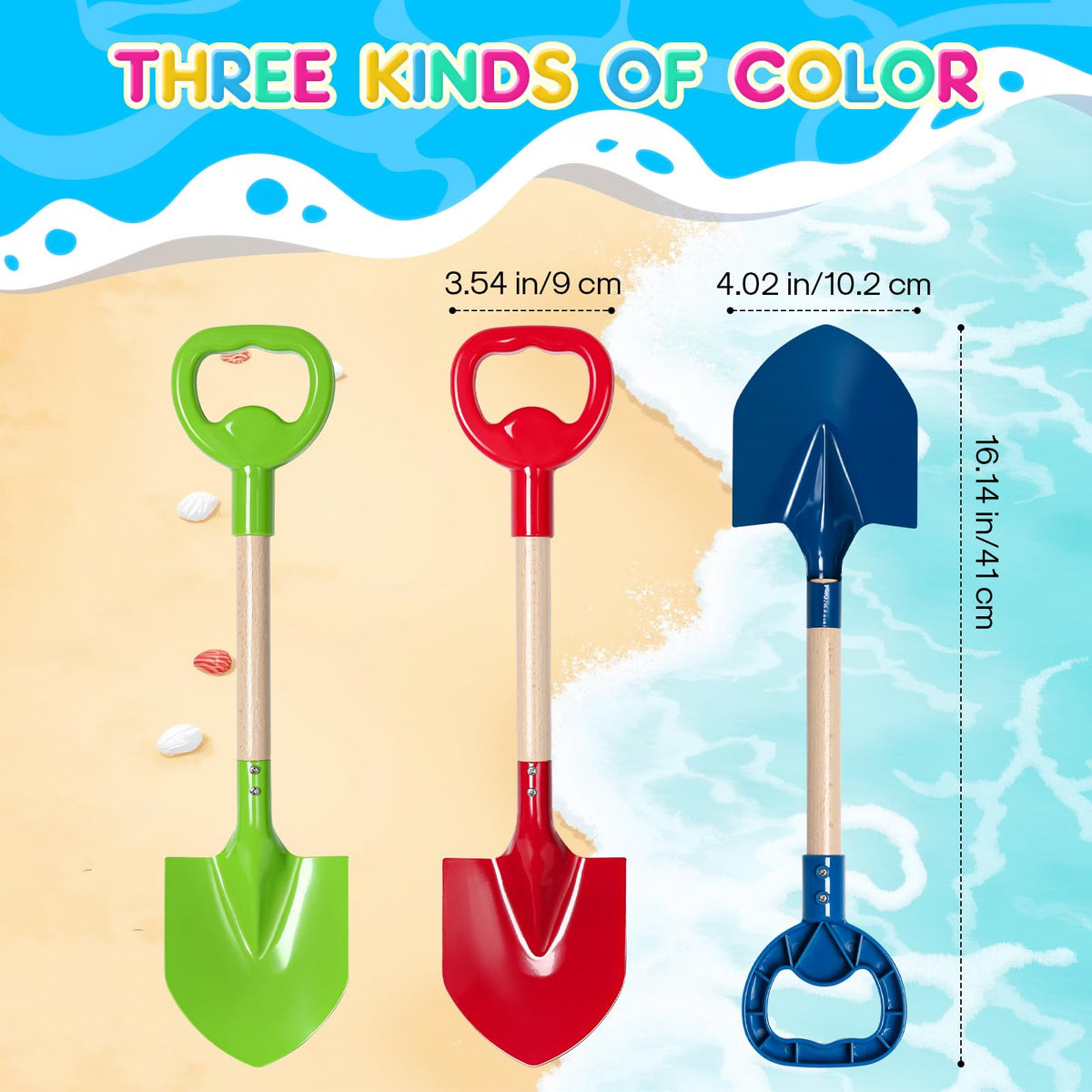 Dsmile 3-Piece Beach Shovel Toy for Kids – 16-Inch Metal Shovels with ABS Handle