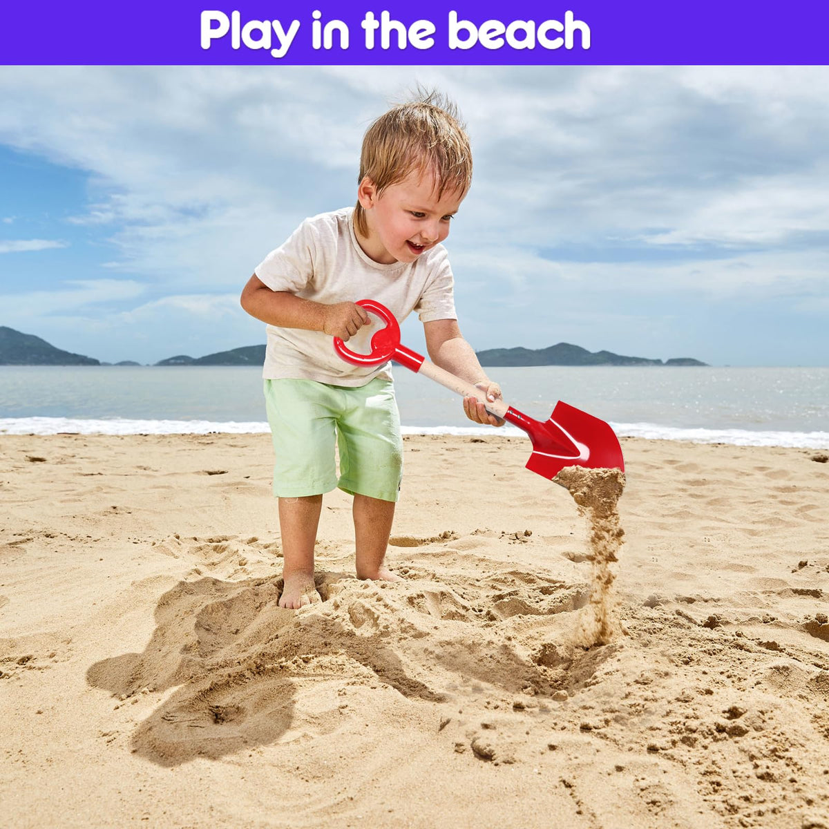 Dsmile 3-Piece Beach Shovel Toy for Kids – 16-Inch Metal Shovels with ABS Handle