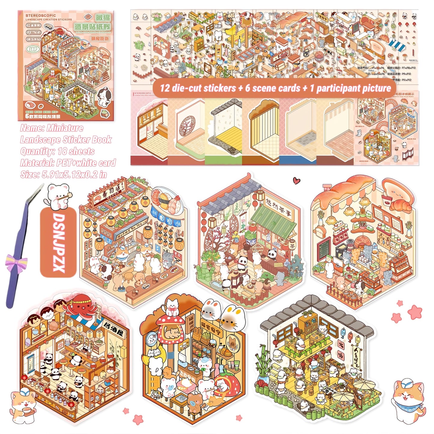 DSNJPZX 3D Sticker Scene Collection Book – Reusable Stickers for Kids & Adults