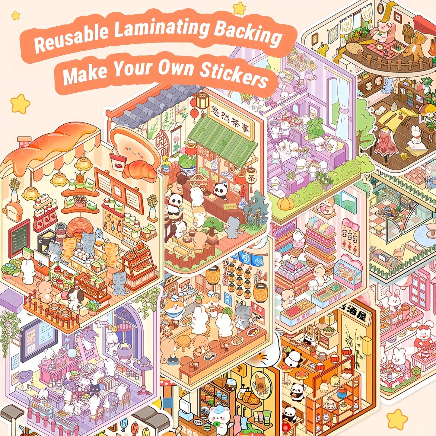 DSNJPZX 3D Sticker Scene Collection Book – Reusable Stickers for Kids & Adults