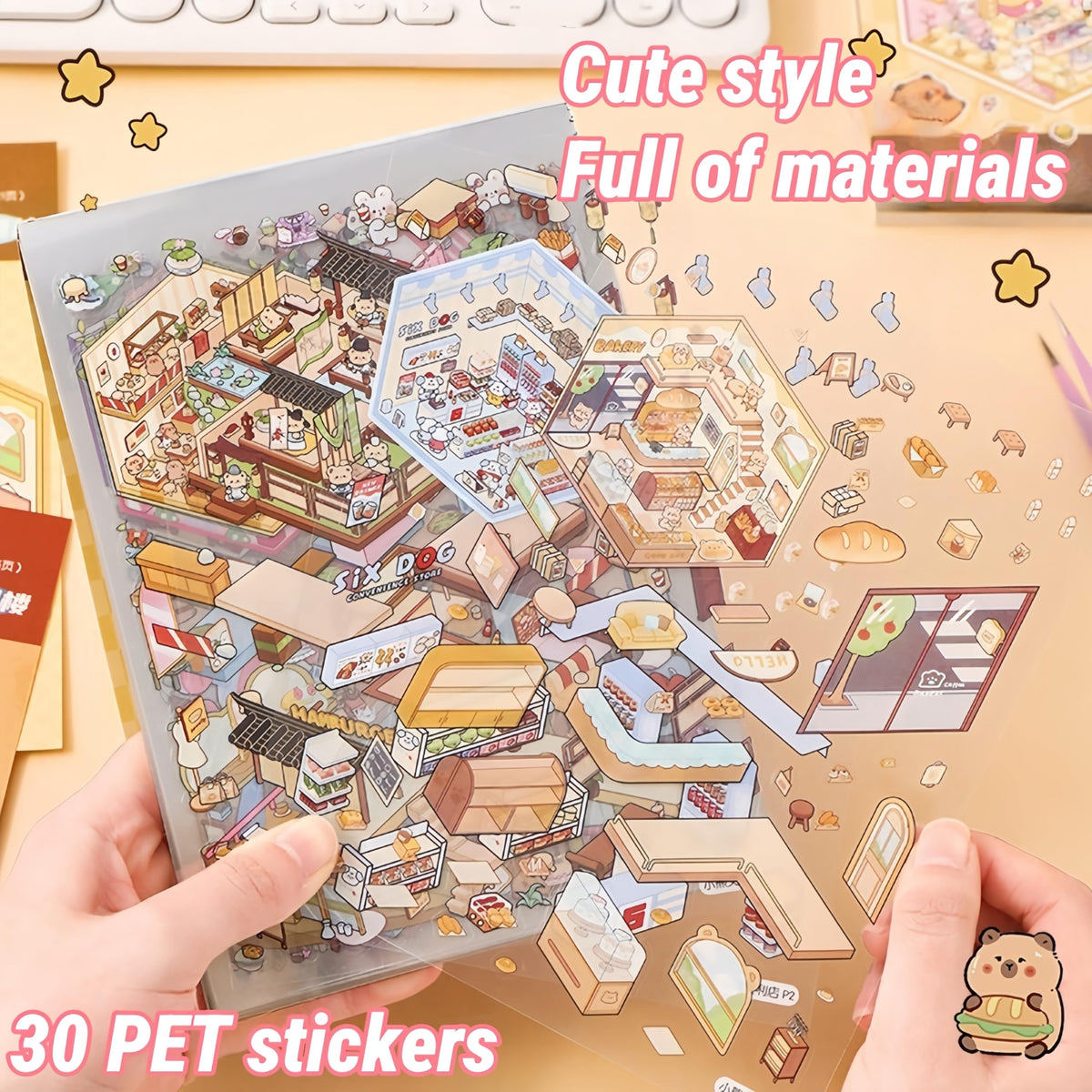 DSNJPZX 20 Sets DIY 3D Sticker Scene Book – Miniature House & Shop Stickers