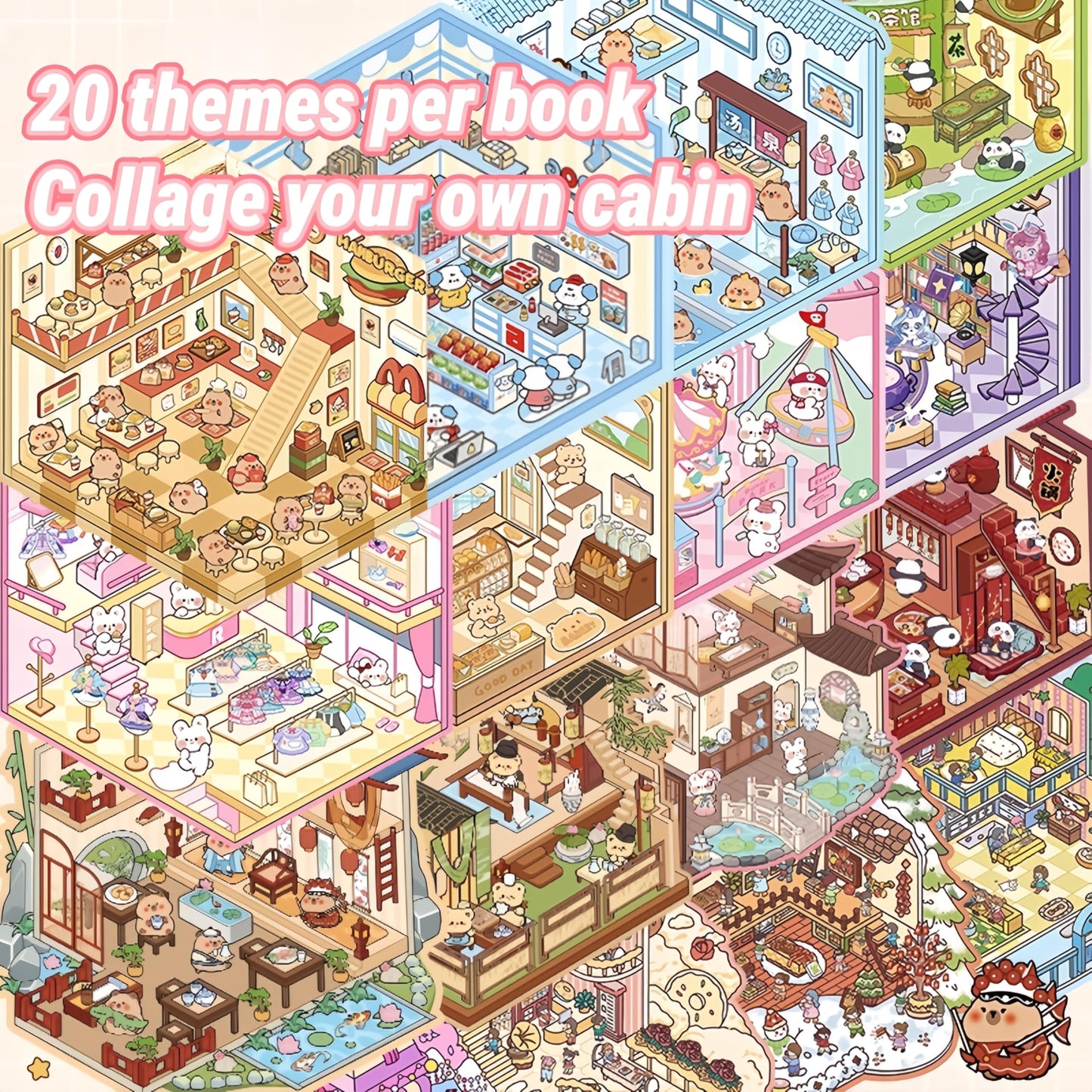 DSNJPZX 20 Sets DIY 3D Sticker Scene Book – Miniature House & Shop Stickers