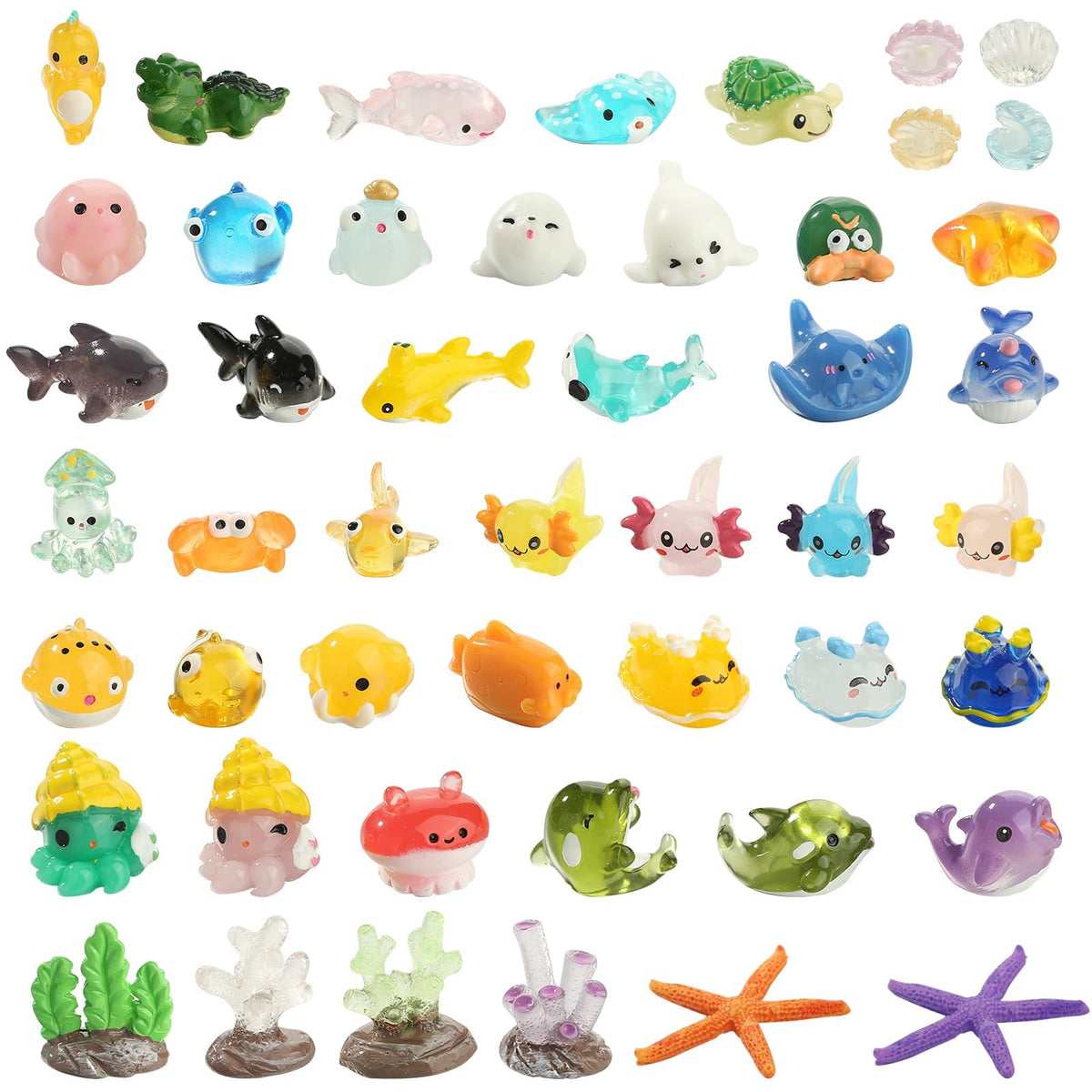 dsooldre 48pcs Mini Ocean Resin Animals for Aquariums and Fairy Gardens