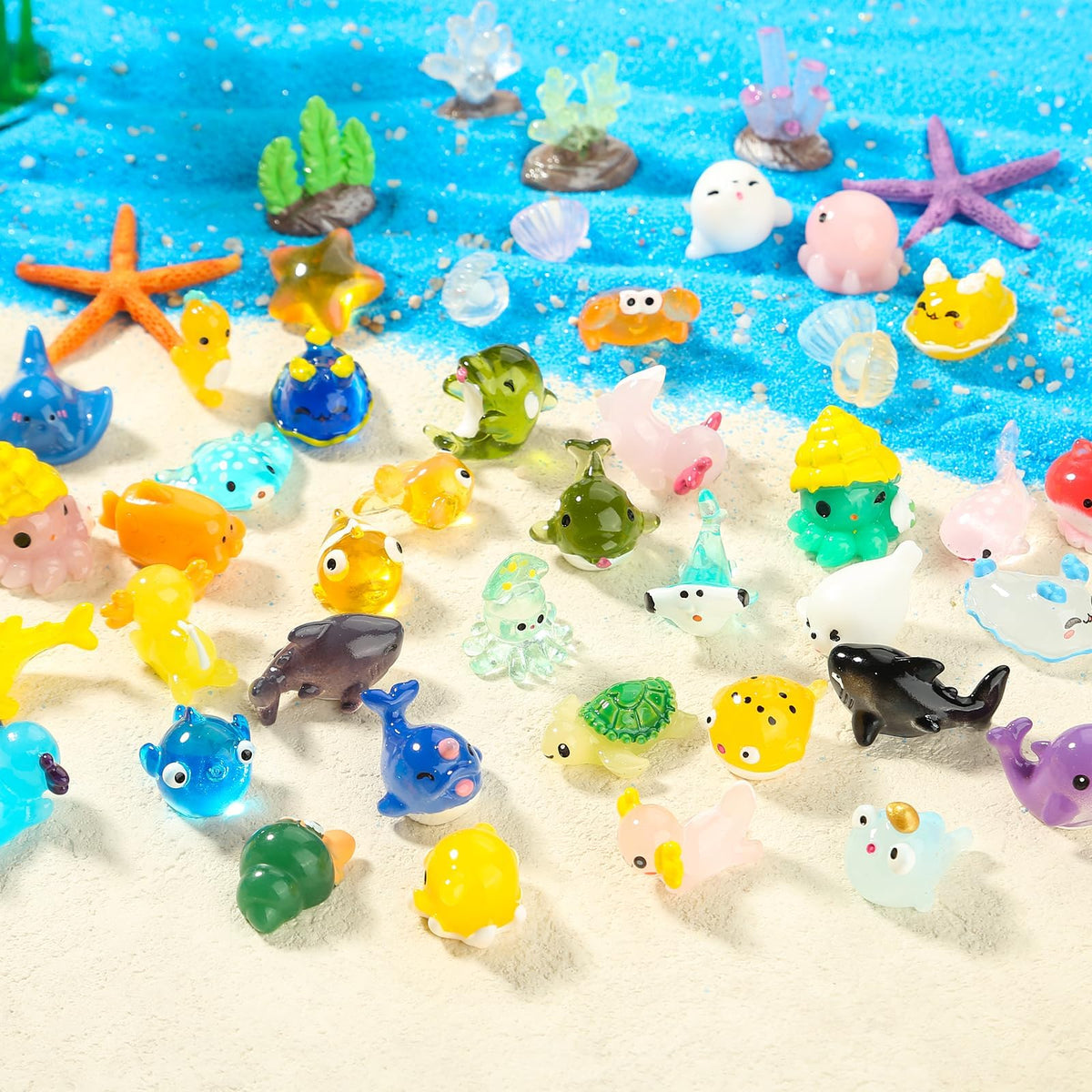 dsooldre 48pcs Mini Ocean Resin Animals for Aquariums and Fairy Gardens
