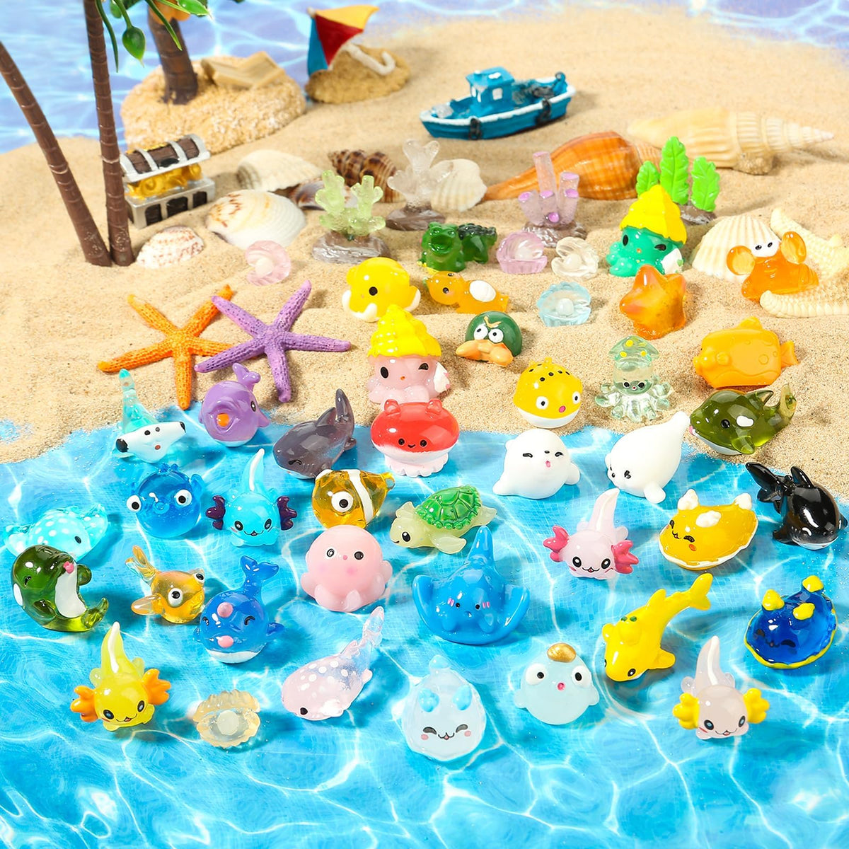 dsooldre 48pcs Mini Ocean Resin Animals for Aquariums and Fairy Gardens