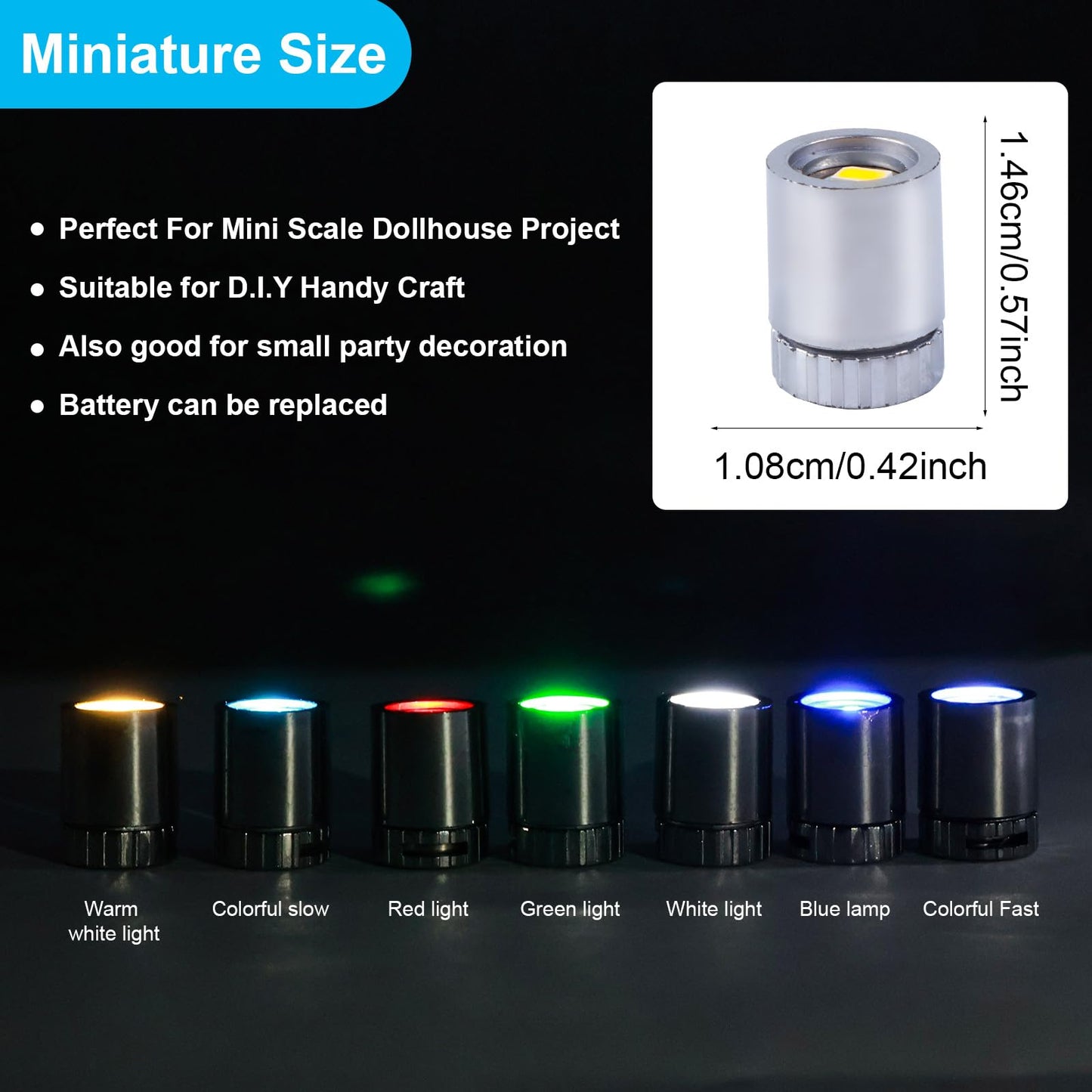 DSOOLDRE 42 Pcs Mini LED Lights for Dollhouse – 7 Colors, Battery-Operated Tiny Lights