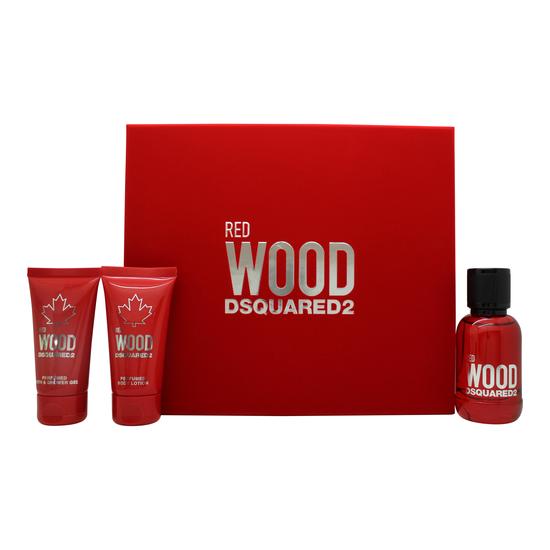 DSquared² Red Wood Gift Set 50ml EDT + 50ml Body Lotion + 50ml Shower Gel
