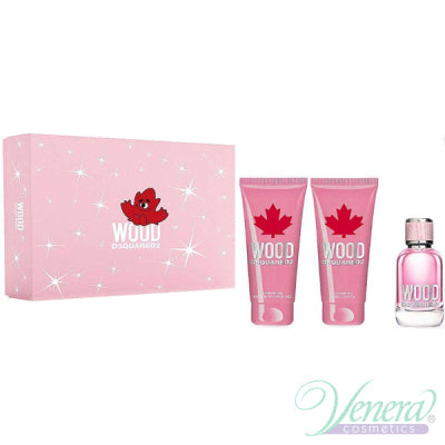 DSquared2 Wood For Her Gift Set 50ml EDT + 50ml Body Lotion + 50ml Shower Gel