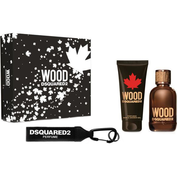 DSquared2 Wood For Him Gift Set 100ml EDT + 100ml Shower Gel + Key Ring Men's Fragrance