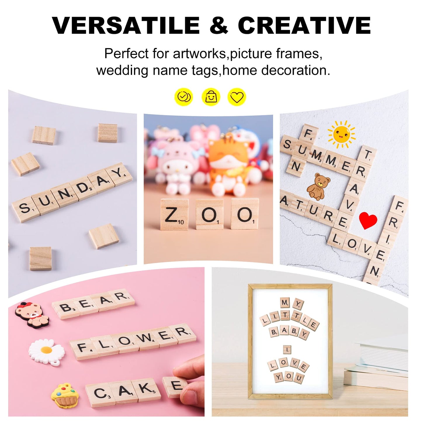 DSYJ 100 Pcs Wood Scrabble Tiles — Premium Letters for Crafts, Spelling & DIY Projects