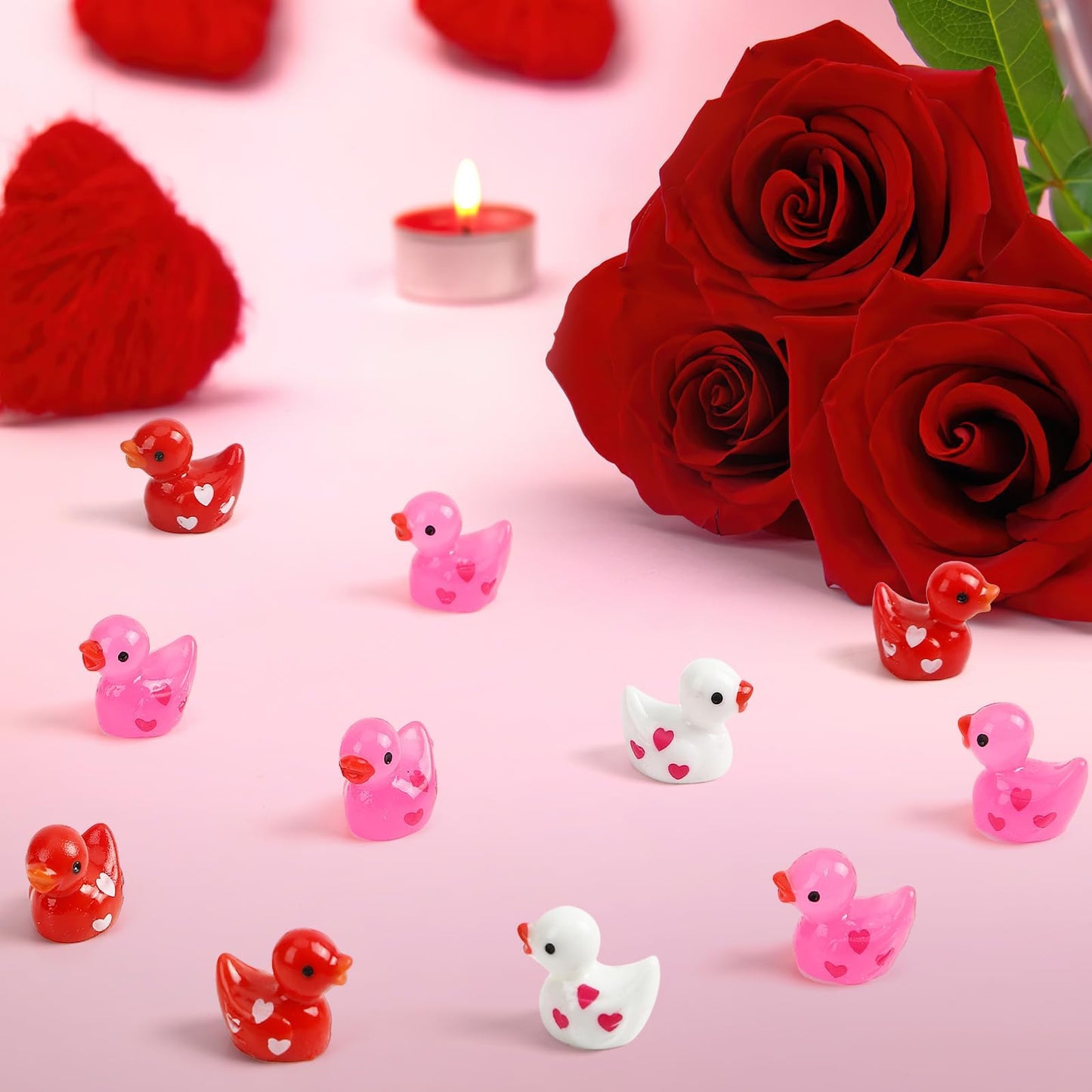 DTOFOOT 80Pcs Mini Valentines Resin Ducks — Red, Pink & White Tiny Ducks for Dollhouse & DIY Decor