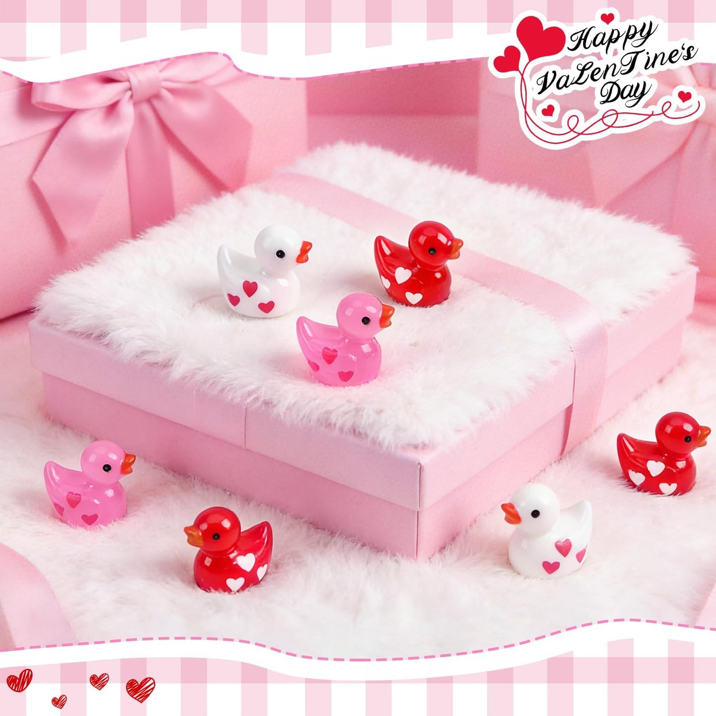 DTOFOOT 80Pcs Mini Valentines Resin Ducks — Red, Pink & White Tiny Ducks for Dollhouse & DIY Decor