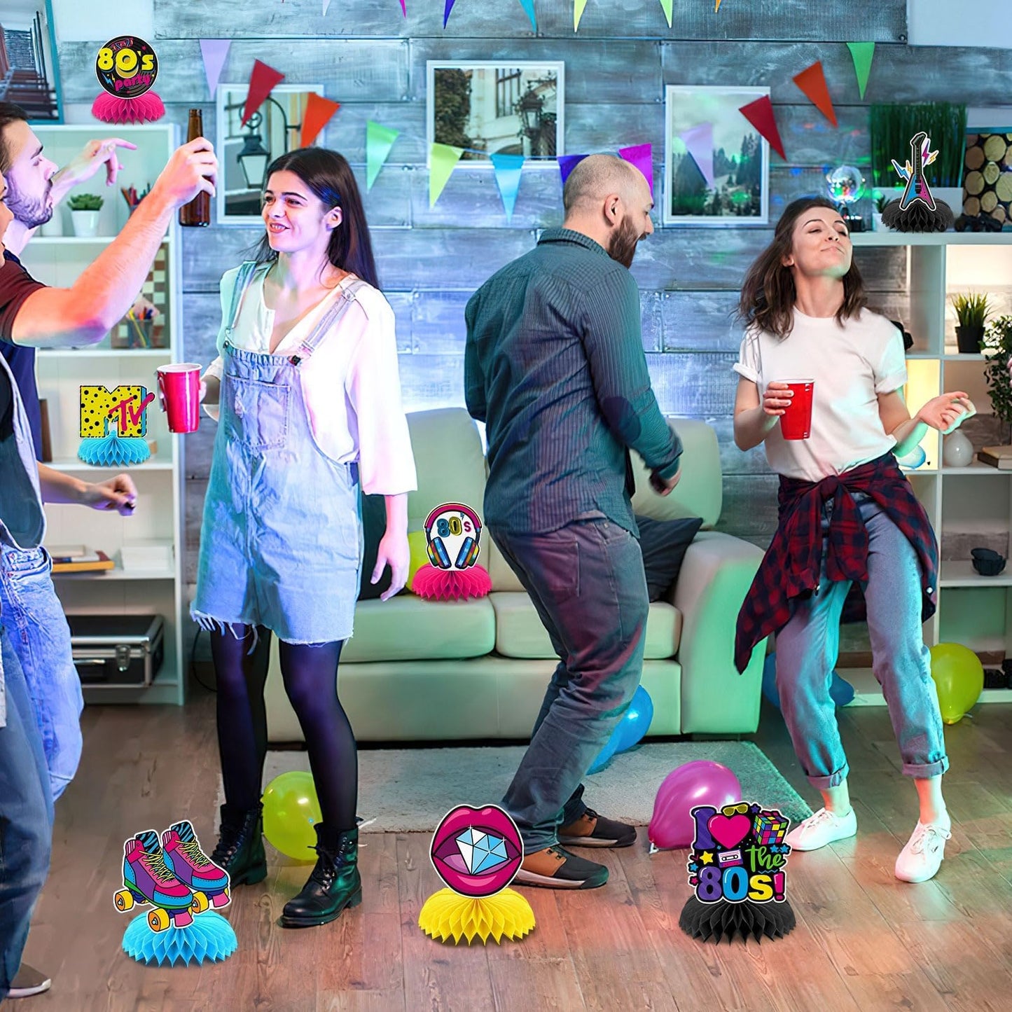 DTOFOOT 10 Pcs 80s Party Decorations – Retro Honeycomb Centerpieces for Back to the 80s Theme