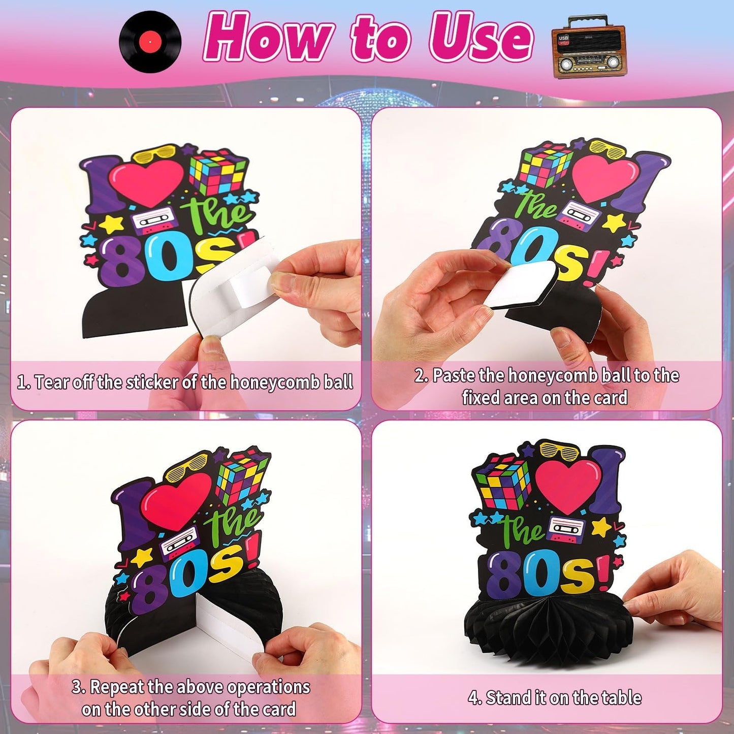 DTOFOOT 10 Pcs 80s Party Decorations – Retro Honeycomb Centerpieces for Back to the 80s Theme