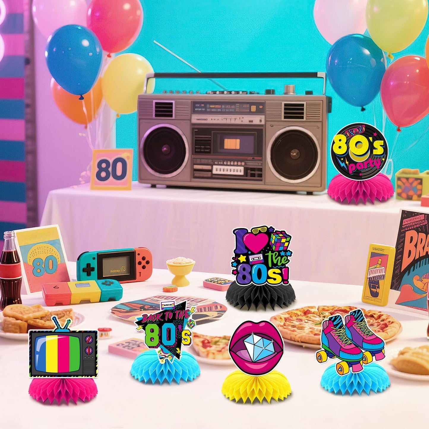 DTOFOOT 10 Pcs 80s Party Decorations – Retro Honeycomb Centerpieces for Back to the 80s Theme