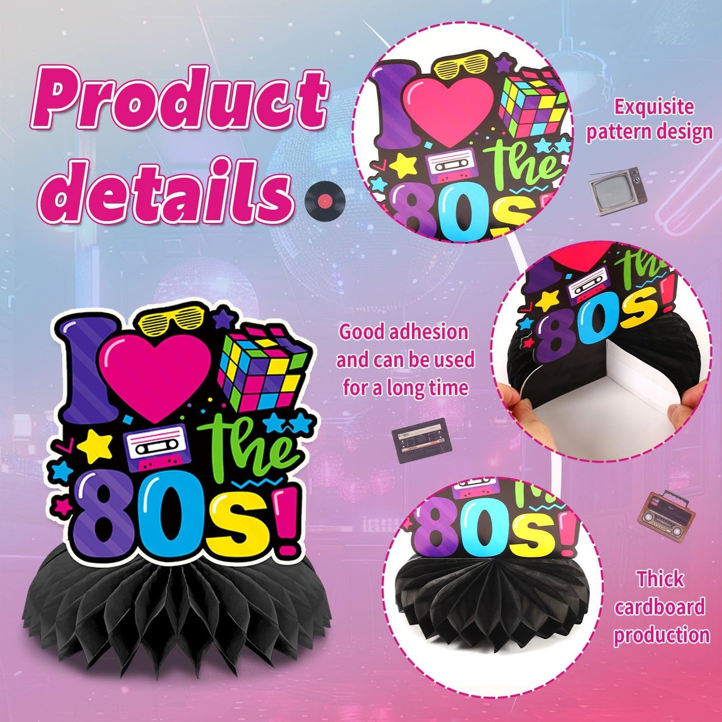 DTOFOOT 10 Pcs 80s Party Decorations – Retro Honeycomb Centerpieces for Back to the 80s Theme