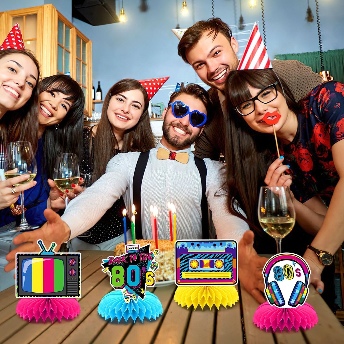 DTOFOOT 10 Pcs 80s Party Decorations – Retro Honeycomb Centerpieces for Back to the 80s Theme