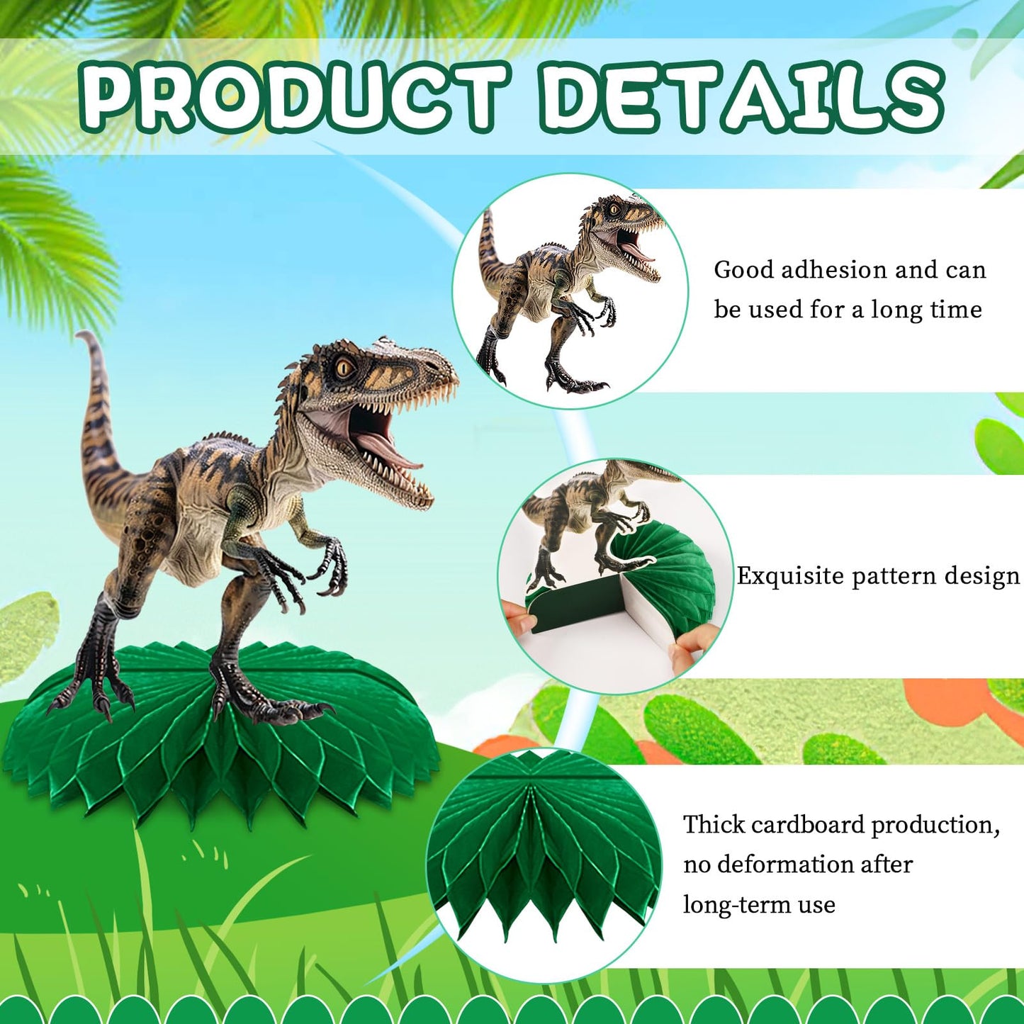 DTOFOOT 10 Pcs Dinosaur Party Decorations – 3D Honeycomb Centerpieces for Birthday Parties