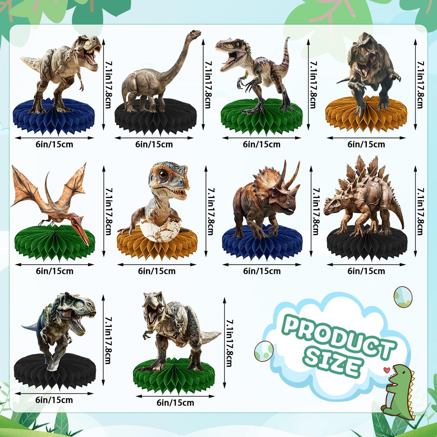 DTOFOOT 10 Pcs Dinosaur Party Decorations – 3D Honeycomb Centerpieces for Birthday Parties