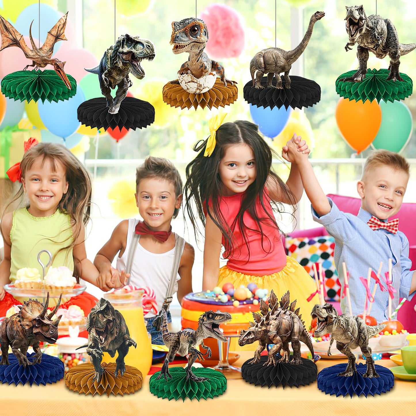 DTOFOOT 10 Pcs Dinosaur Party Decorations – 3D Honeycomb Centerpieces for Birthday Parties