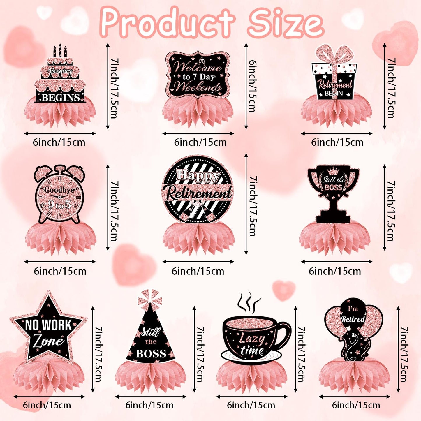 DTOFOOT 10 Pcs Retirement Party Decorations | Rose Gold Honeycomb Centerpieces