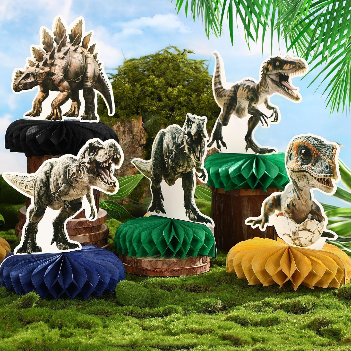 DTOFOOT 10 Pcs Dinosaur Party Decorations – 3D Honeycomb Centerpieces for Birthday Parties