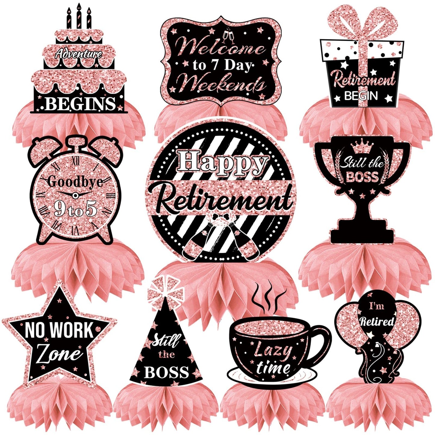 DTOFOOT 10 Pcs Retirement Party Decorations | Rose Gold Honeycomb Centerpieces