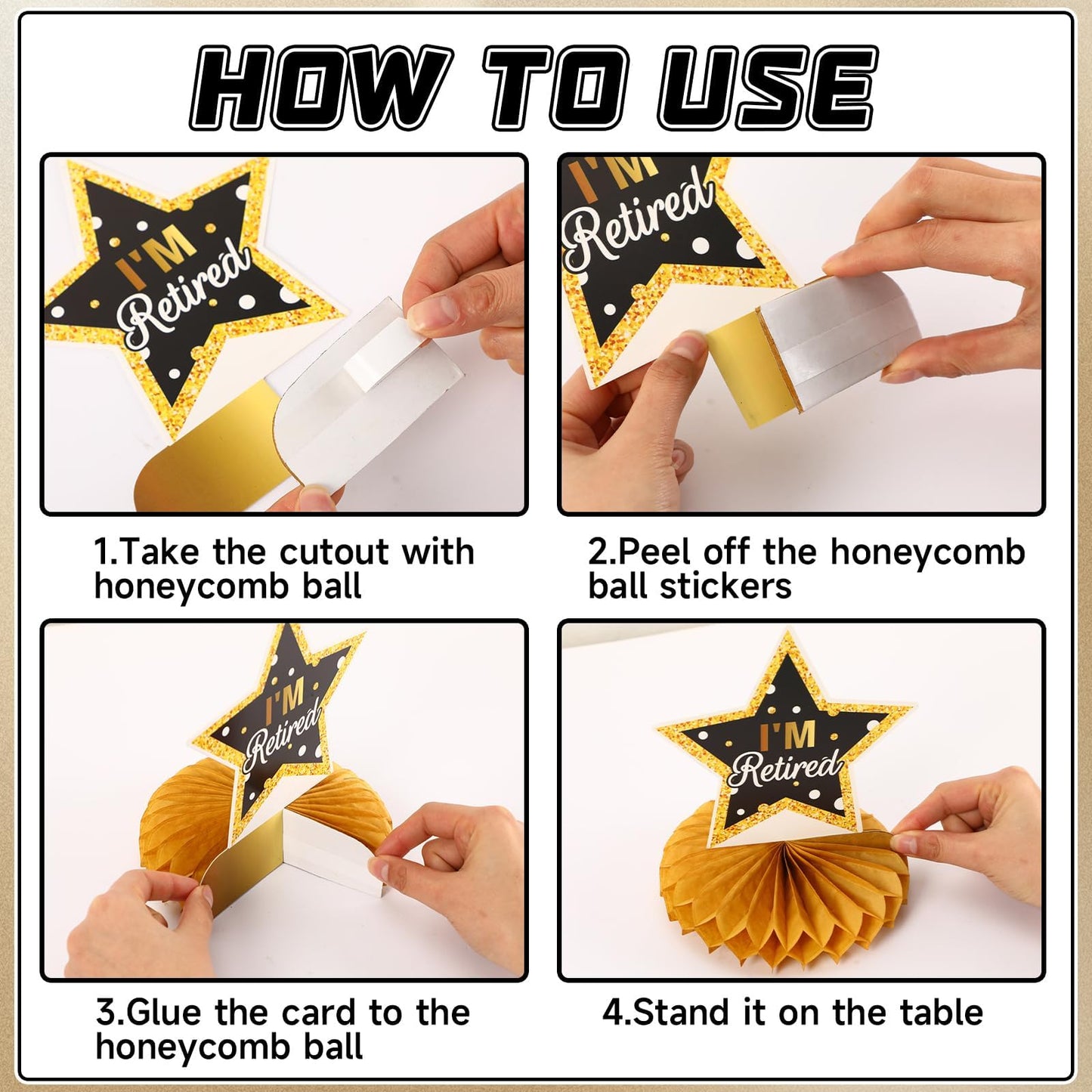 DTOFOOT 10 Pcs Retirement Party Decorations – Black and Gold Centerpieces for Men and Women