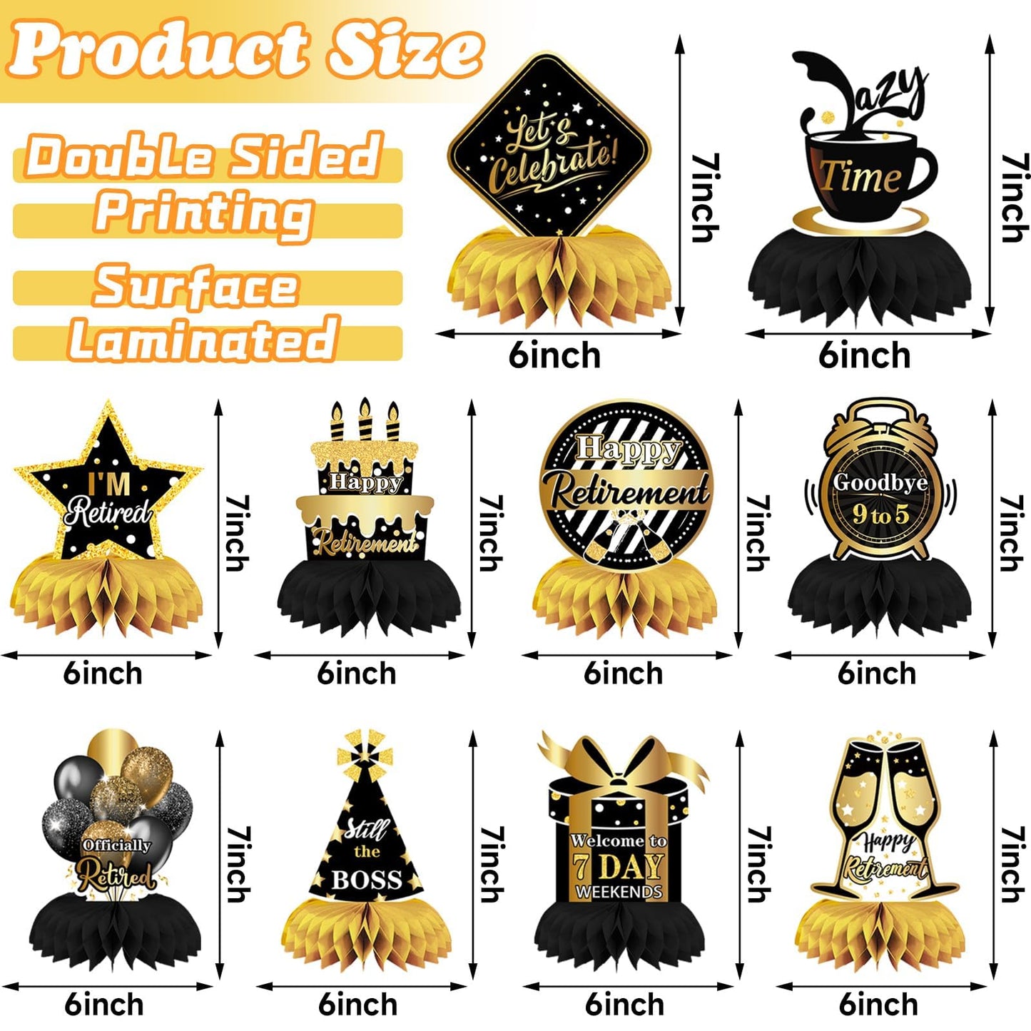 DTOFOOT 10 Pcs Retirement Party Decorations – Black and Gold Centerpieces for Men and Women