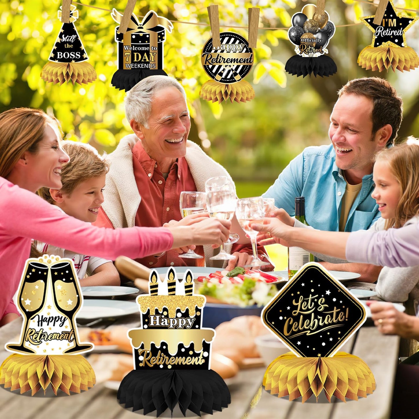 DTOFOOT 10 Pcs Retirement Party Decorations – Black and Gold Centerpieces for Men and Women