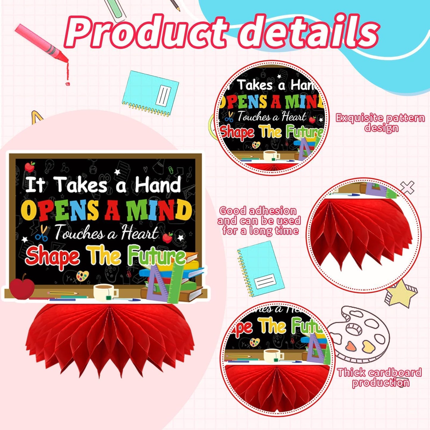 DTOFOOT 10 Pcs Teacher Appreciation Honeycomb Centerpieces – Thank You Teacher Table Decor for Teachers' Day & Graduation