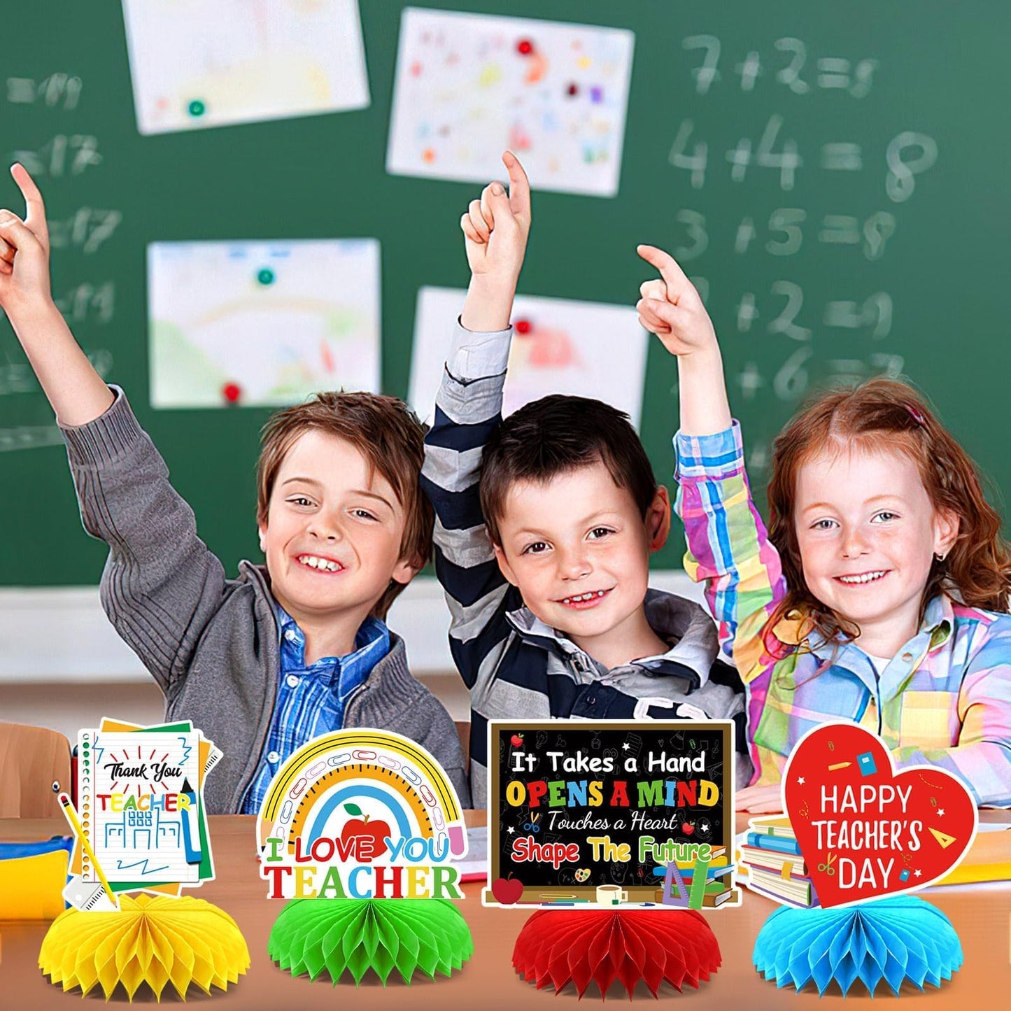 DTOFOOT 10 Pcs Teacher Appreciation Honeycomb Centerpieces – Thank You Teacher Table Decor for Teachers' Day & Graduation