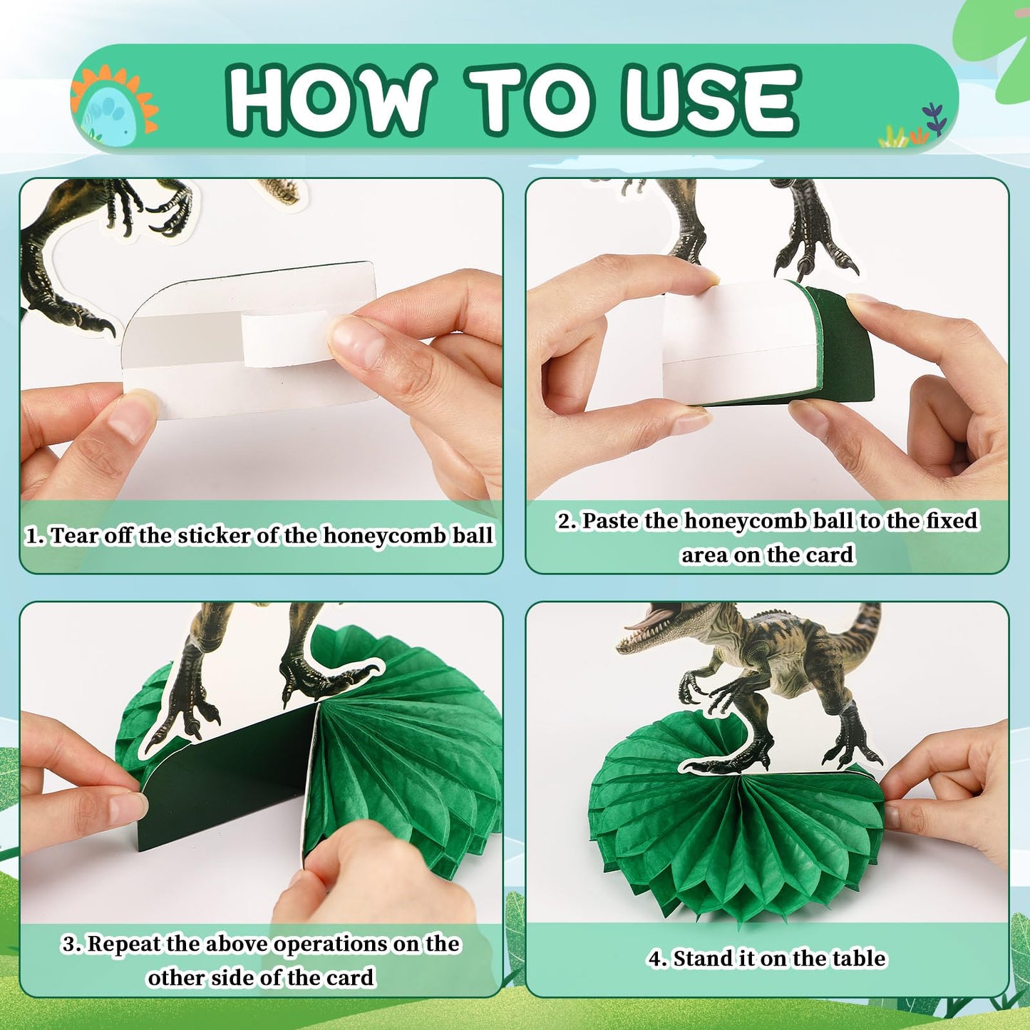DTOFOOT 10 Pcs Dinosaur Party Decorations – 3D Honeycomb Centerpieces for Birthday Parties