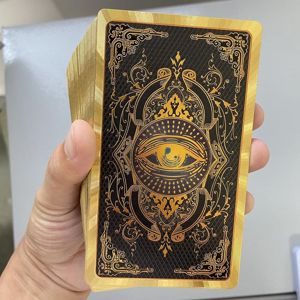 Spanish & English Golden Foil Tarot Deck with Guidebook — 78 PVC Cards, Waterproof & Wrinkle-Resistant
