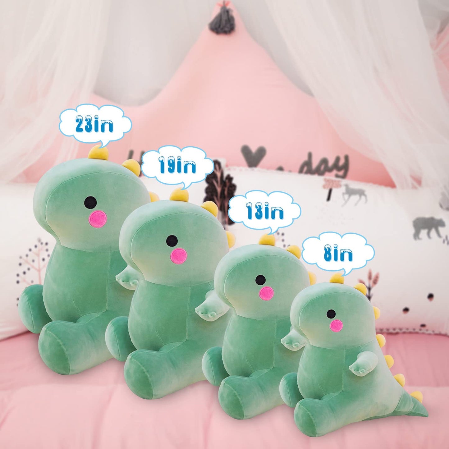 DUANMUL Cute Dinosaur Plush Toy - 13in Green Dino Stuffed Animal for Kids