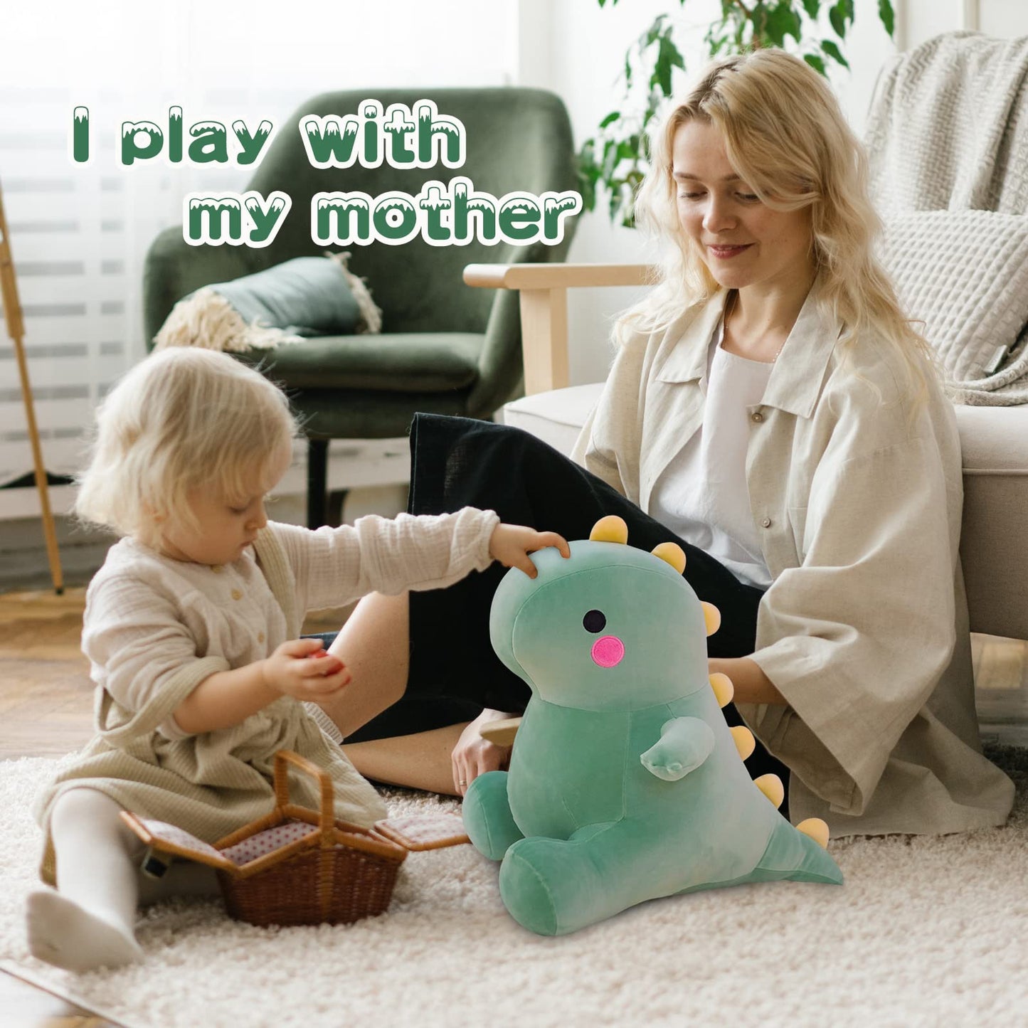 DUANMUL Cute Dinosaur Plush Toys – 23in Green Soft Stuffed Dino for Kids