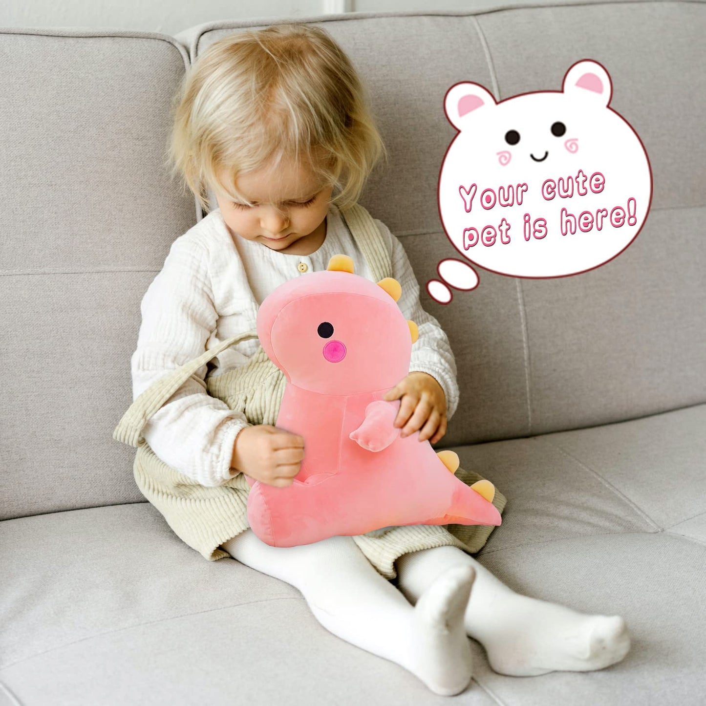 DUANMUL Cute Dinosaur Plush Toys - Pink 13-inch | Soft Dino Plushies for Kids