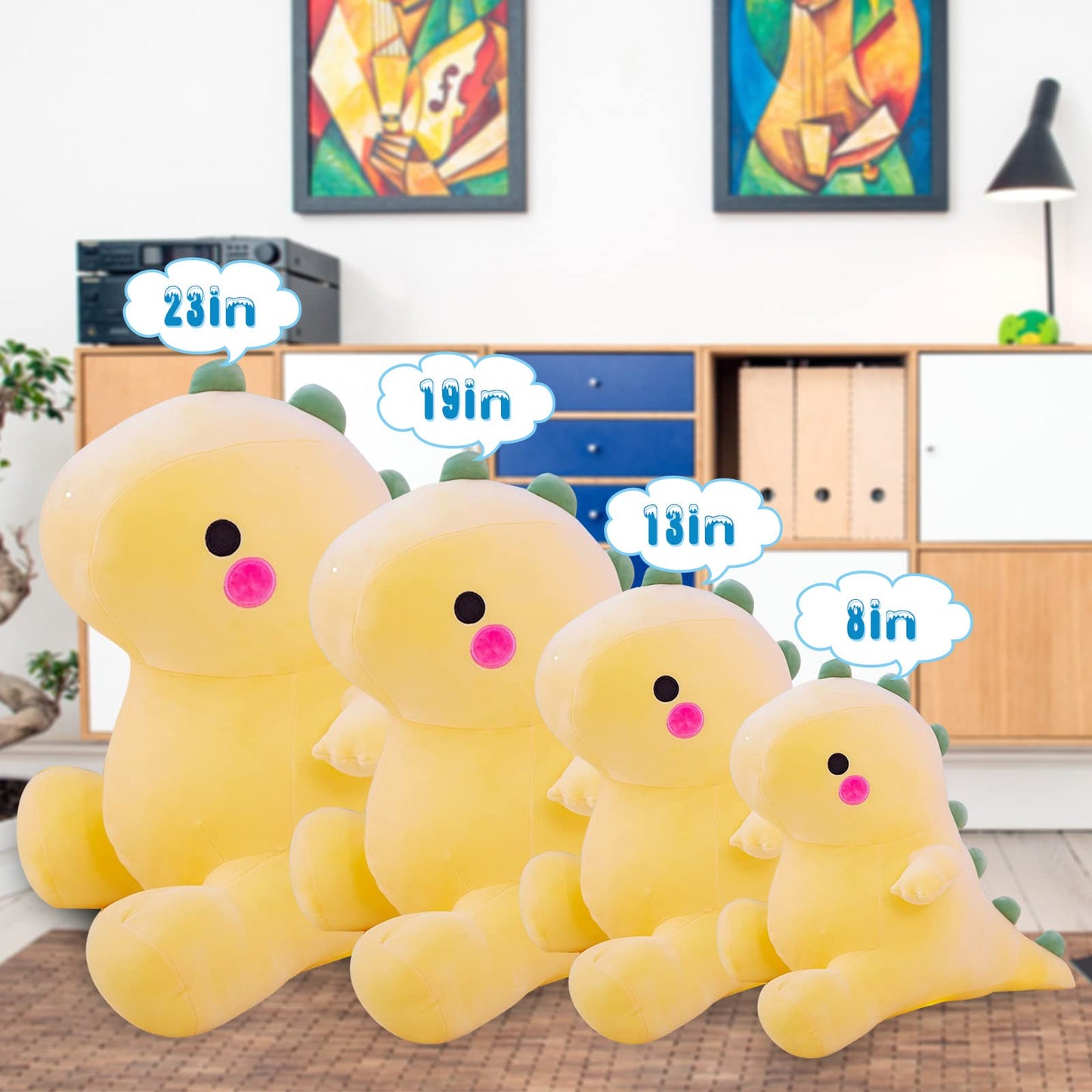 DUANMUL Cute Dinosaur Plush Toy – 13in Yellow Fat Dino, Soft Plush Pillow for Kids