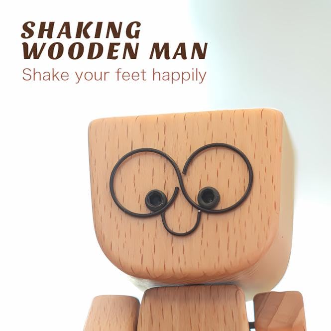 DUARIHA Shaking Wooden Man Figurine — 12 Magnetic Expressions for Car & Desk Decor